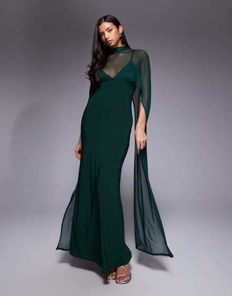 ASOS DESIGN - Maxi jurk met grote cape in groen - view 1