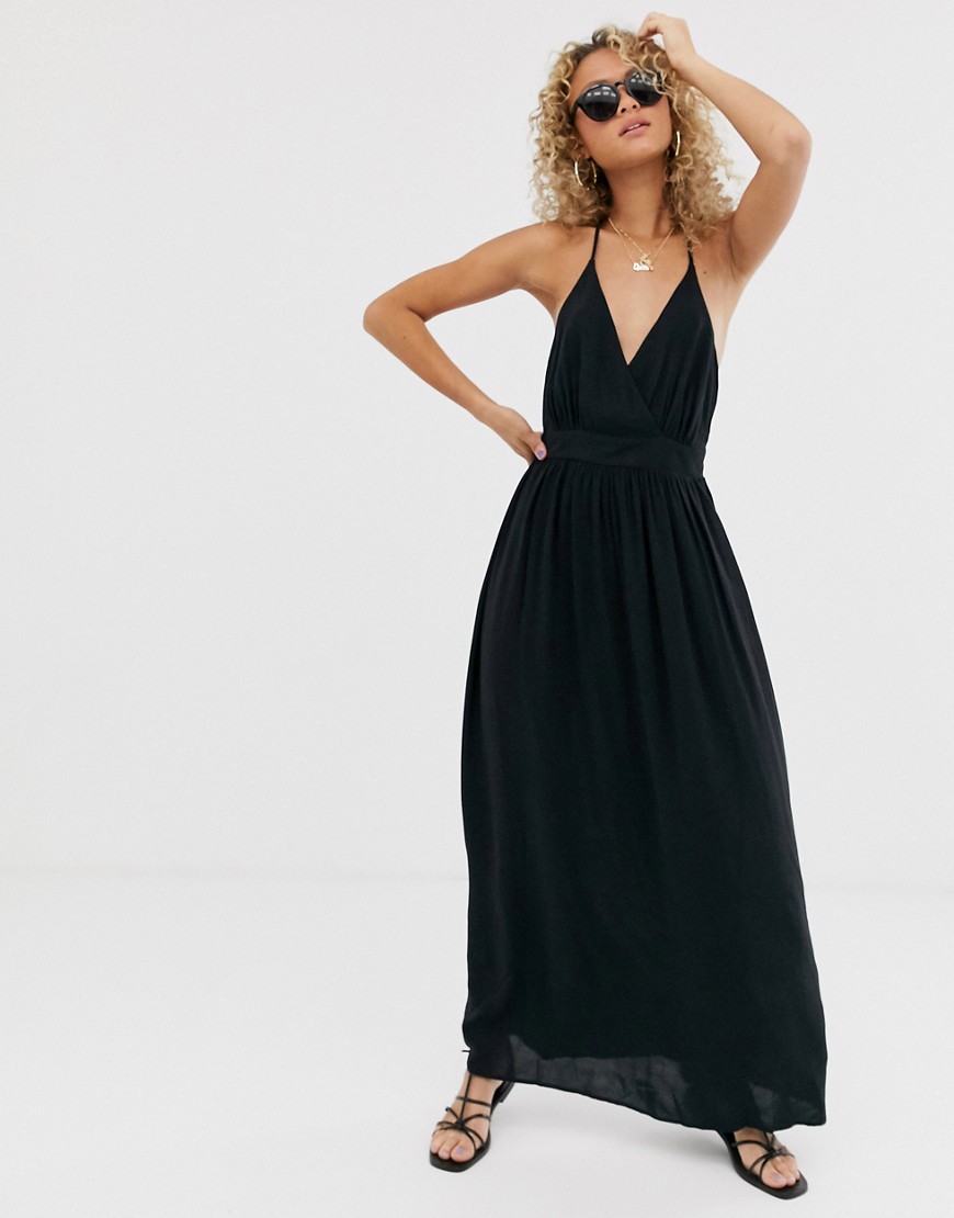ASOS DESIGN - Maxi-jurk met halternek in T-vorm-Zwart