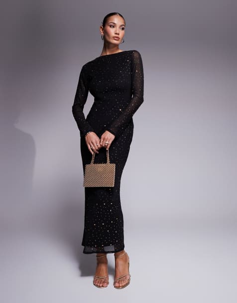 ASOS DESIGN - Maxi-jurk met hotfix, hoge hals en lage rug in zwart - view 1