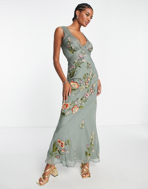 Surrey Benadrukken Eerder ASOS DESIGN - Maxi jurk met kant en versierd met bloemen | ASOS