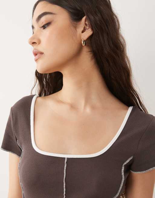 ASOS DESIGN - Maxi jurk met kapmouwtjes en zichtbare naden in chocoladebruin, 2 van 4