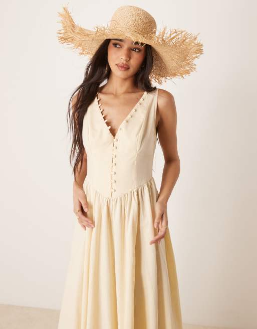 ASOS DESIGN Maxi jurk met knopen, V-hals en verlaagde taille in