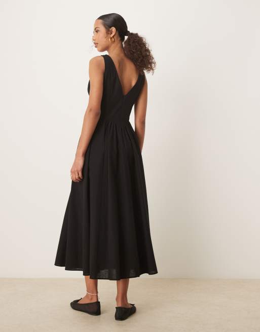 ASOS DESIGN - Maxi jurk met knopen, V-hals en verlaagde taille in zwart, 4 van 4