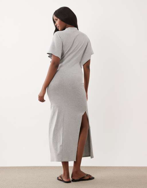 ASOS DESIGN - Maxi jurk met korte vleermuismouwen en zichtbare naden in grijs, 2 van 4
