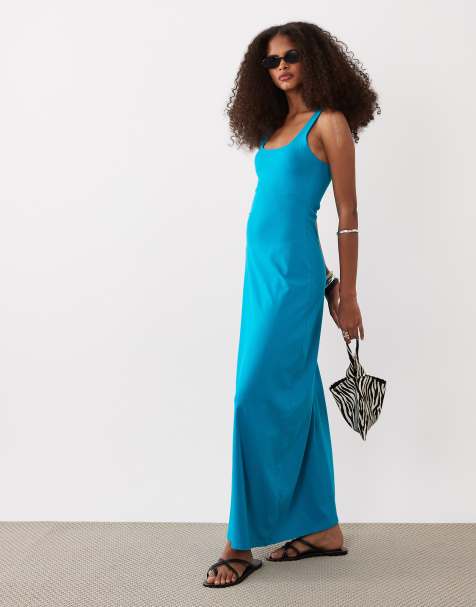 ASOS DESIGN - Maxi jurk met lage ronde hals in groenblauw - view 1