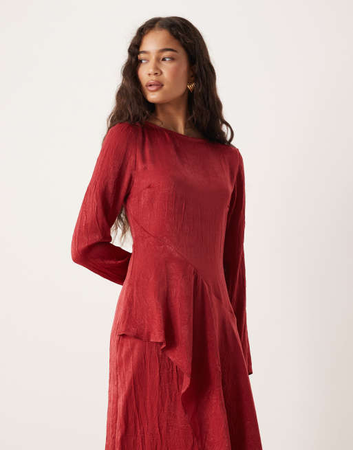 ASOS DESIGN - Maxi-jurk met lagen en volants in donker kersenrood, 2 van 4