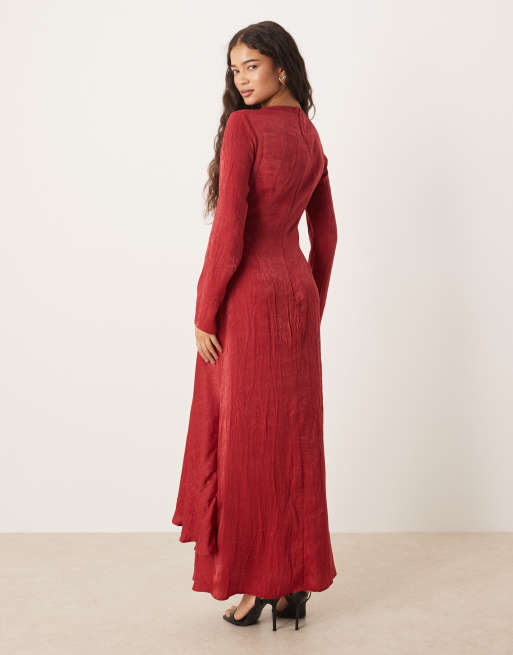 ASOS DESIGN - Maxi-jurk met lagen en volants in donker kersenrood, 4 van 4