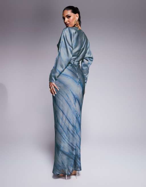 ASOS DESIGN - Maxi jurk met lange vleermuismouwen in abstracte print, 3 van 4