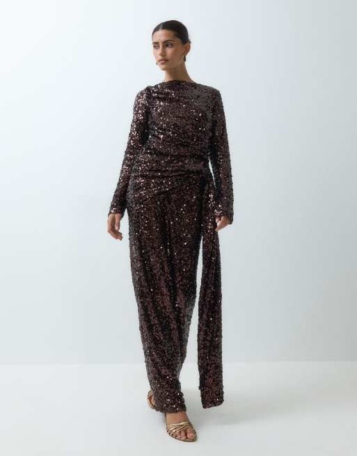 ASOS DESIGN maxi jurk met lovertjes en lange mouwen in goud, 5 van 5
