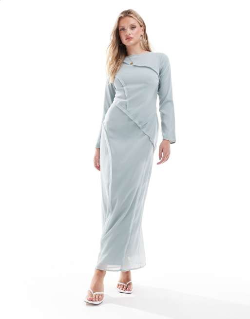 ASOS DESIGN - Maxi jurk met onafgewerkte naden in leisteenblauw