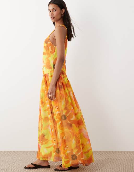 ASOS DESIGN - Maxi jurk met racerback en asymmetrische taille in bloemenprint, 3 van 4