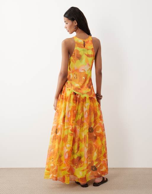 ASOS DESIGN - Maxi jurk met racerback en asymmetrische taille in bloemenprint, 4 van 4
