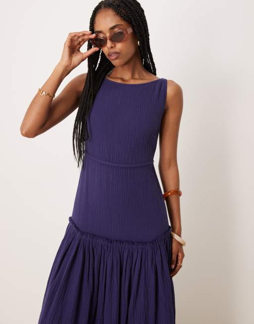 ASOS DESIGN - Maxi jurk met rechte hals en siernaden in inktblauw, 2 van 4