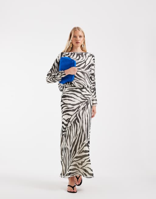 ASOS DESIGN - Maxi jurk met rechte hals, lange mouwen en zebraprint, 2 van 5