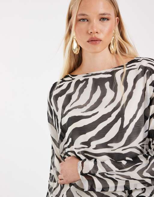 ASOS DESIGN - Maxi jurk met rechte hals, lange mouwen en zebraprint, 3 van 5