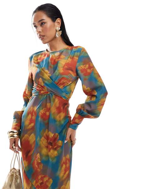 ASOS DESIGN - Maxi-jurk met riem in vervaagde bloemenprint - view 1