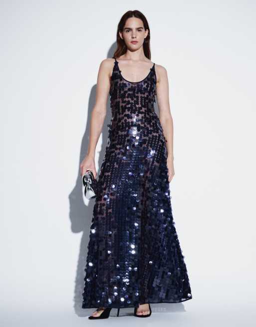 ASOS DESIGN maxi jurk met ronde hals en verspreide pailletten in midnight, 2 van 4