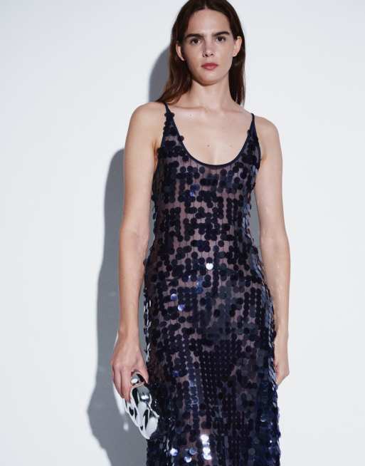 ASOS DESIGN maxi jurk met ronde hals en verspreide pailletten in midnight, 4 van 4