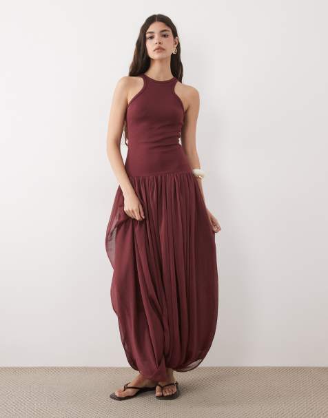 ASOS DESIGN - Maxi jurk met ronde racerhals in bordeauxrood - view 1
