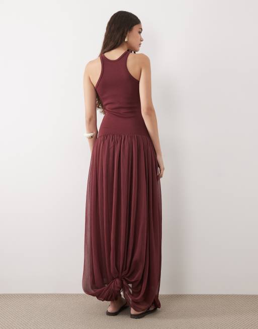 ASOS DESIGN - Maxi jurk met ronde racerhals in bordeauxrood, 4 van 4