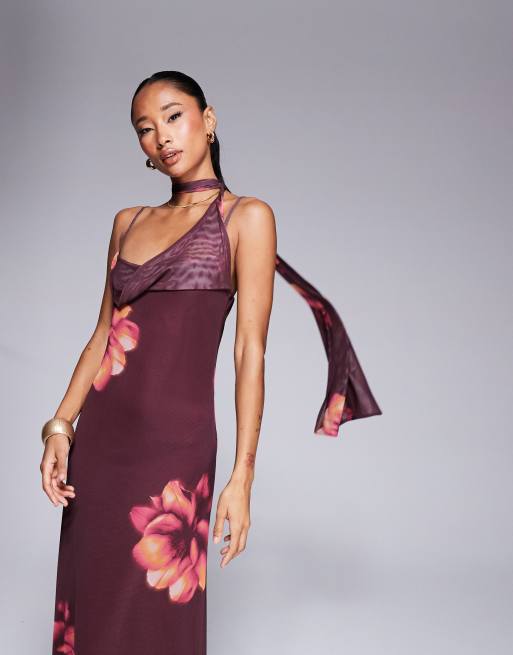 ASOS DESIGN - Maxi jurk met schouderbandjes en roze bloemenprint, 3 van 4