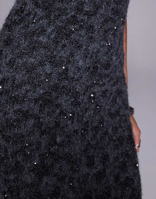 ASOS DESIGN - Maxi jurk met schoudervullingen en lovertjes in antracietgrijs, 4 van 4