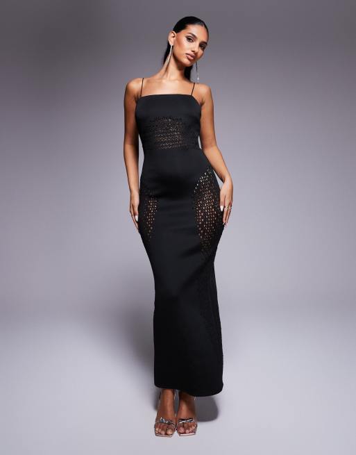 ASOS DESIGN - Maxi-jurk met skinny bandjes en laser-uitsnijdingen in scuba