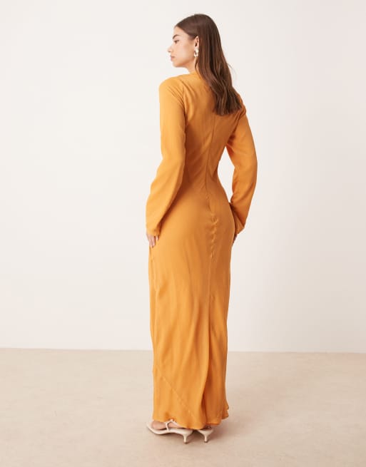 ASOS DESIGN - Maxi-jurk met textuur en borduursels in oranje, 3 van 4