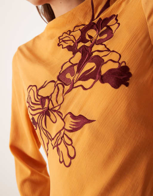 ASOS DESIGN - Maxi-jurk met textuur en borduursels in oranje, 4 van 4
