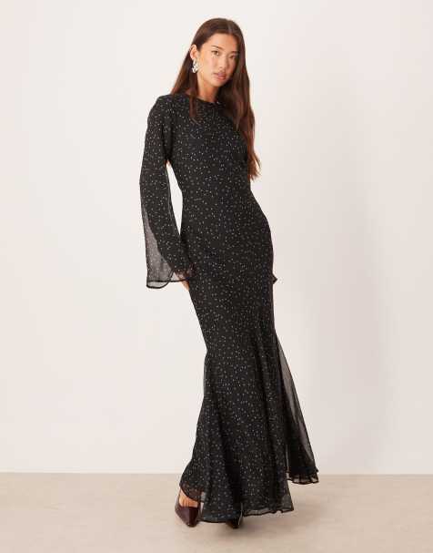 ASOS DESIGN - Maxi jurk met uitlopende mouwen in spotprint - view 1