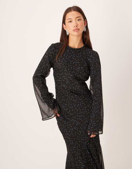 ASOS DESIGN - Maxi jurk met uitlopende mouwen in spotprint, 2 van 4