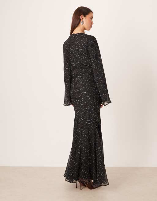 ASOS DESIGN - Maxi jurk met uitlopende mouwen in spotprint, 4 van 4