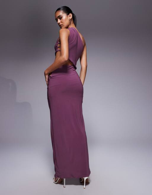 ASOS DESIGN - Maxi-jurk met uitsnijding en blote schouder in blush pruimenpaars, 3 van 4