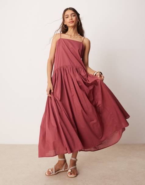 ASOS DESIGN - Maxi-jurk met verlaagde taille in bordeauxrood - view 1