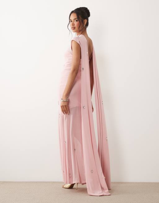 ASOS DESIGN maxi jurk met verspreide versiering overal in roze, 3 van 4