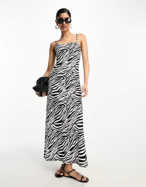 ASOS DESIGN - Maxi jurk met vierkante hals in zebraprint