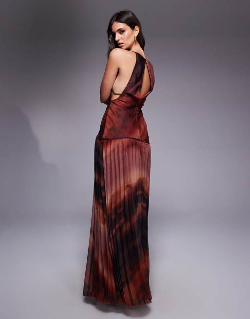 ASOS DESIGN - Maxi-jurk met vierkante hals, verlaagde taille en plooirok in print met kleurverloop, 2 van 4