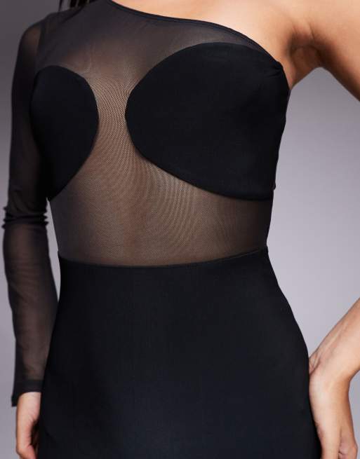 ASOS DESIGN - Maxi-jurk met vlak van mesh en blote schouder in zwart, 4 van 4