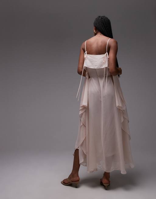 ASOS DESIGN - Maxi jurk van chiffon met A-lijn in zachtroze, 2 van 4
