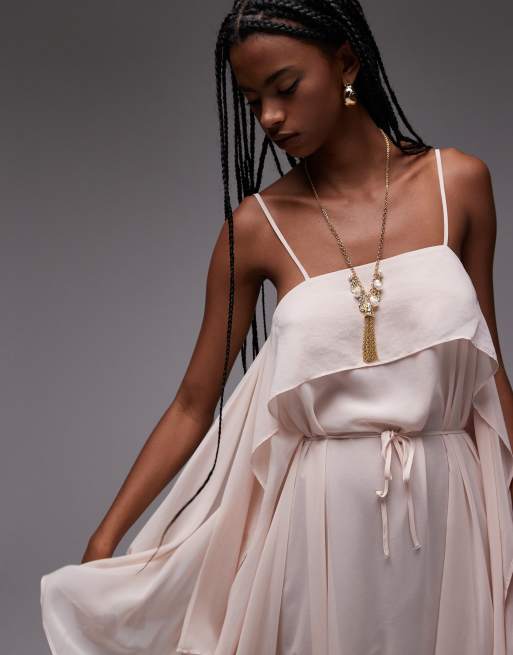 ASOS DESIGN - Maxi jurk van chiffon met A-lijn in zachtroze, 3 van 4