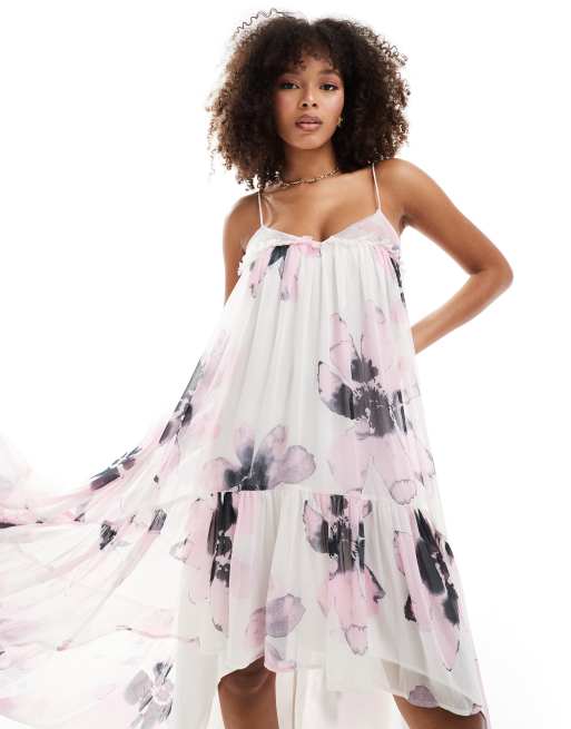 ASOS DESIGN - Maxi jurk van chiffon met A-lijn, onafgewerkte zoom en bloemenprint, 2 van 4
