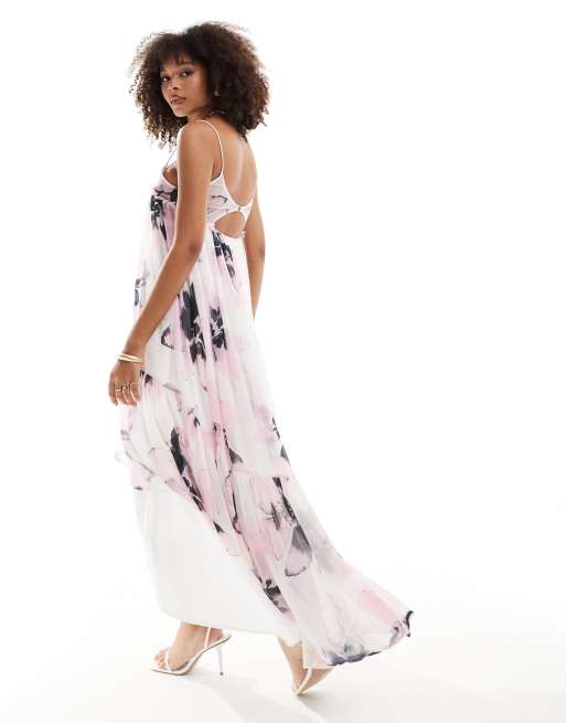 ASOS DESIGN - Maxi jurk van chiffon met A-lijn, onafgewerkte zoom en bloemenprint, 4 van 4