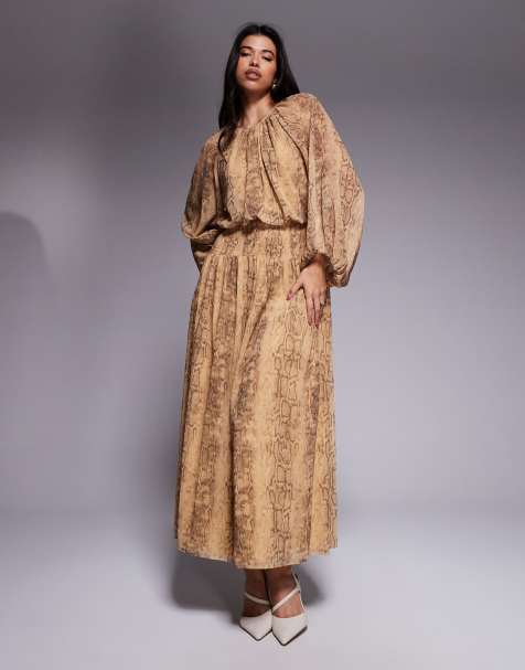 ASOS DESIGN - Maxi jurk van chiffon met gesmokte taille in slangenprint - view 1
