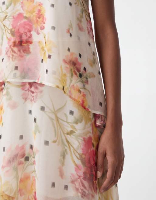 ASOS DESIGN - Maxi jurk van chiffon met halternek en bloemenprint in roze en wit, 4 van 4