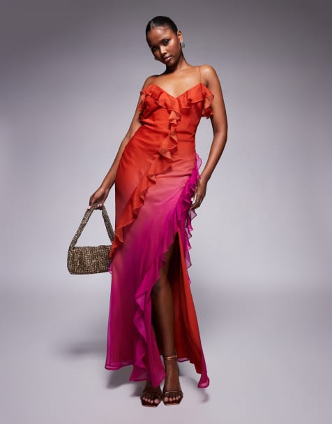 ASOS DESIGN - Maxi jurk van chiffon met kleurverloop in oranje en roze - view 1