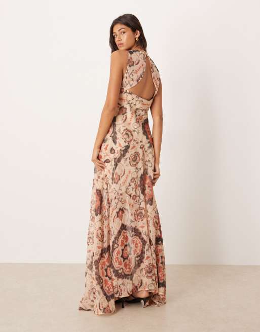 ASOS DESIGN - Maxi-jurk van chiffon met racerback en bruin paisleymotief, 4 van 4