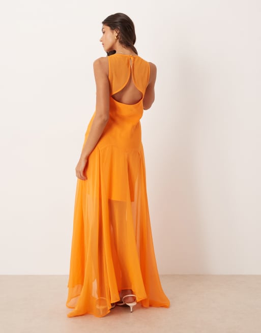 ASOS DESIGN - Maxi-jurk van chiffon met racerback in feloranje, 4 van 4