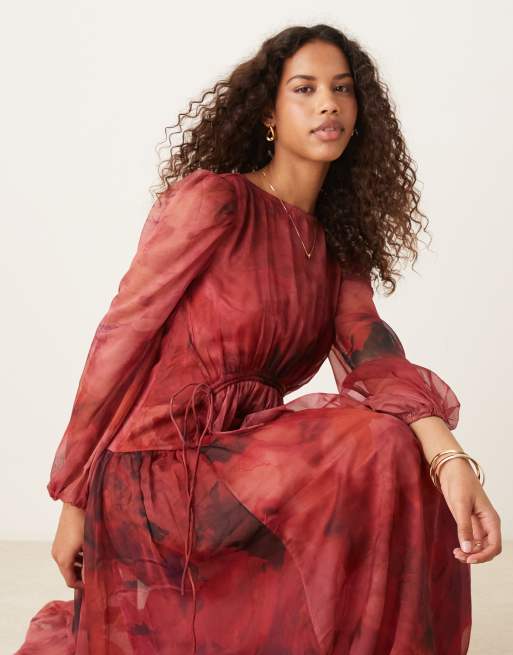 ASOS DESIGN - Maxi jurk van dobbystof met panden in roze abstracte print, 2 van 4