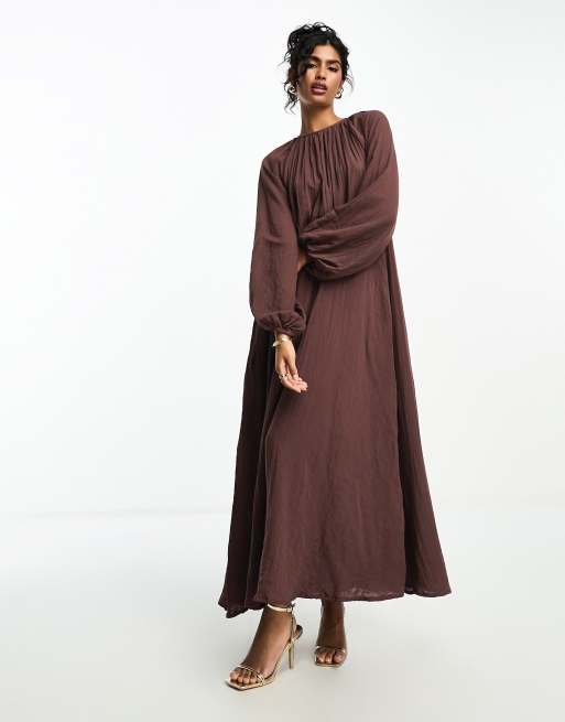 ASOS DESIGN - Maxi jurk van dubbele stof met A-lijn in chocoladebruin