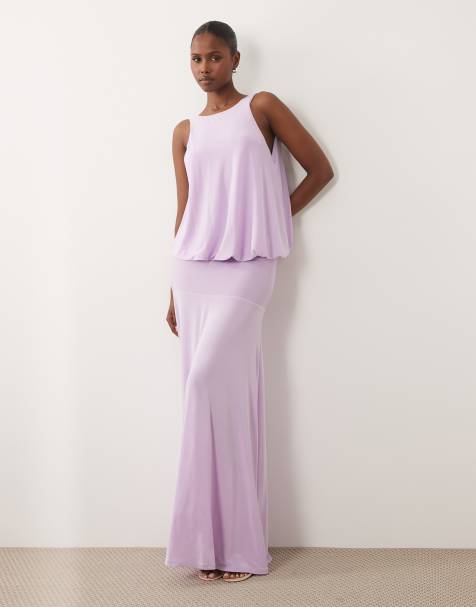 ASOS DESIGN - Maxi-jurk van gladde stof tot op de grond met verlaagde taille in lila - view 1